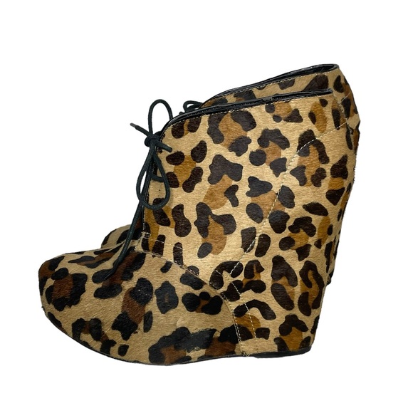 Steve Maddie Annnie 9.5 leopard wedge booties tan black - Picture 4 of 7